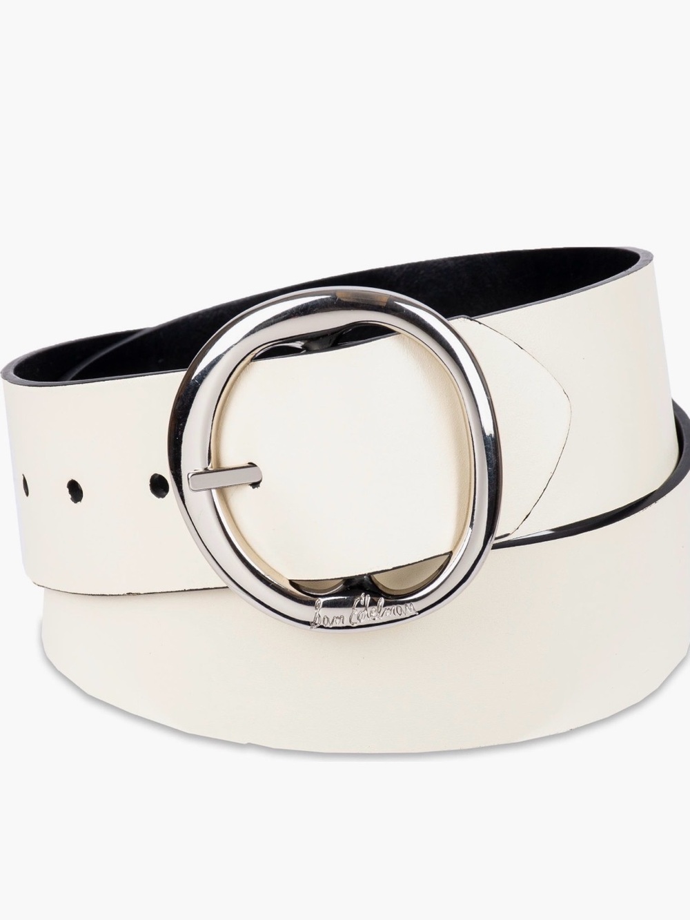 Sam Edelman Bone Leather Belt with Round Silver-Tone Buckle large w size 12-14